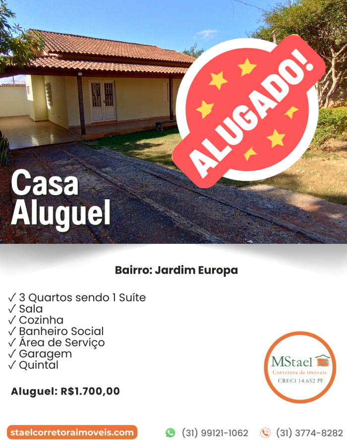 Aluguel Casa – Bairro Jardim Europa